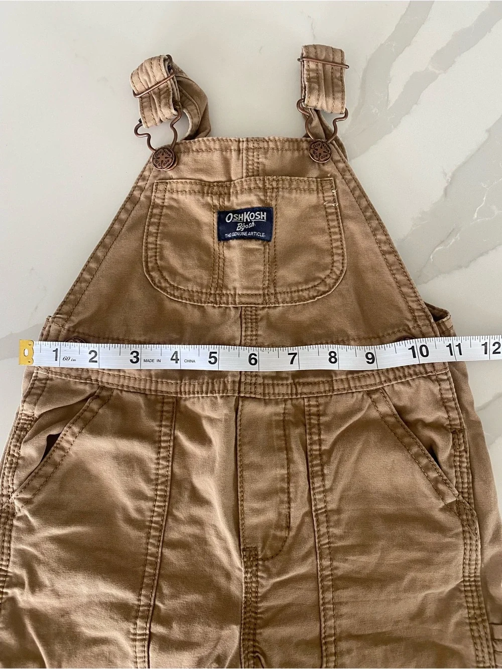 OshKosh B'gosh tan khaki Cotton Canvas carpenter Bib Overalls 24 Months